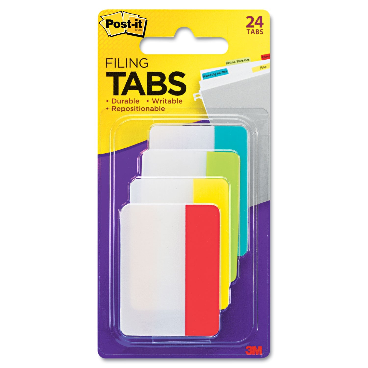 Post-it Solid Color Tabs, 1/5-Cut, Assorted Colors, 2" Wide, 24/Pack