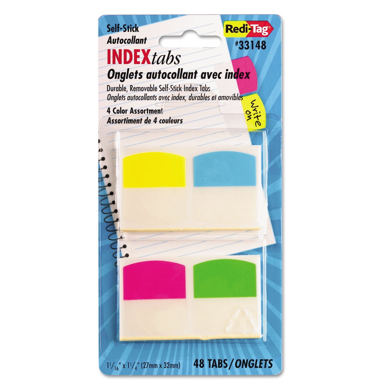 Redi-Tag Write-On Index Tabs, 1/5-Cut, Assorted Colors, 1.06" Wide, 48/Pack