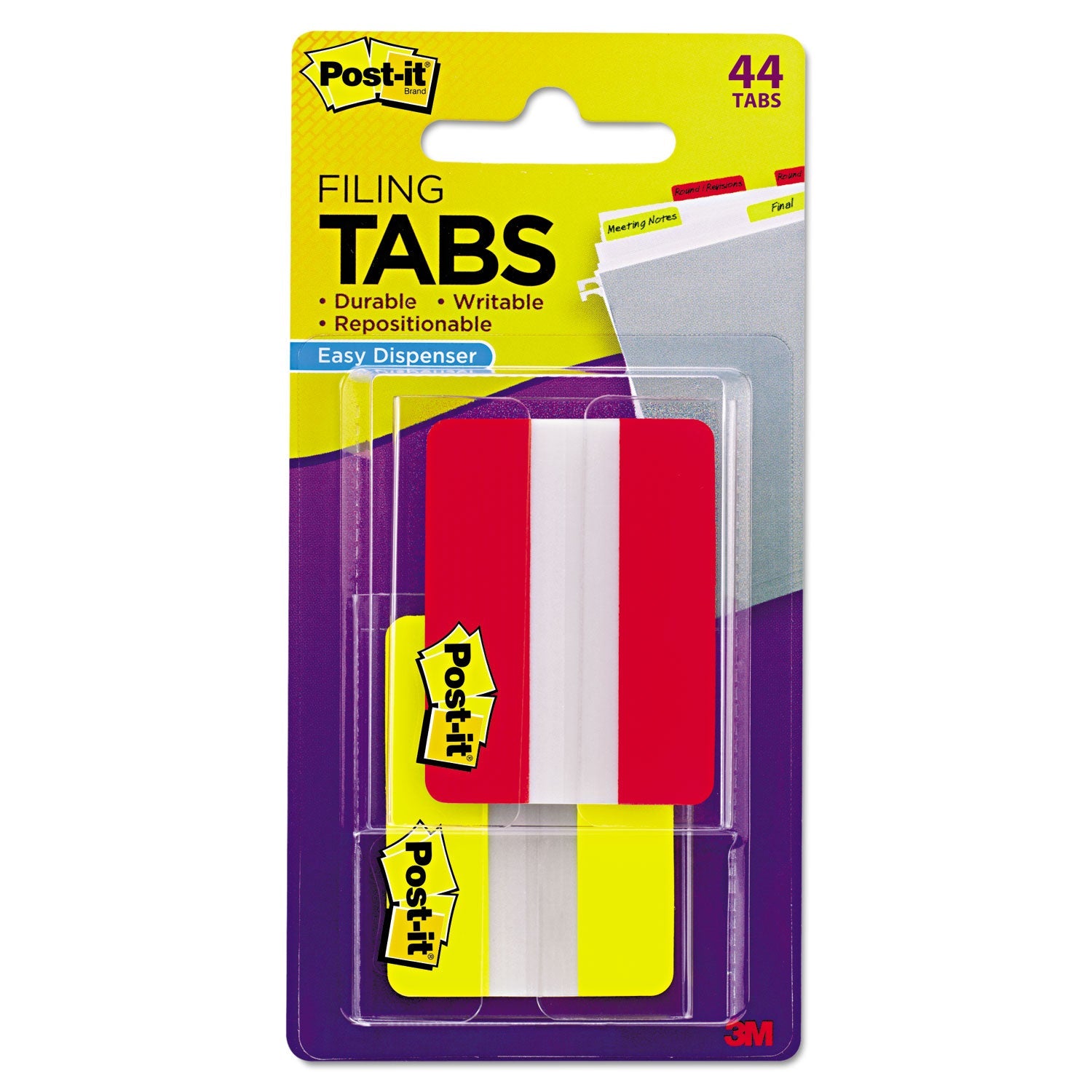 Post-it Solid Color Tabs, 1/5-Cut, Assorted Colors (Red and Yellow), 2" Wide, 44/Pack