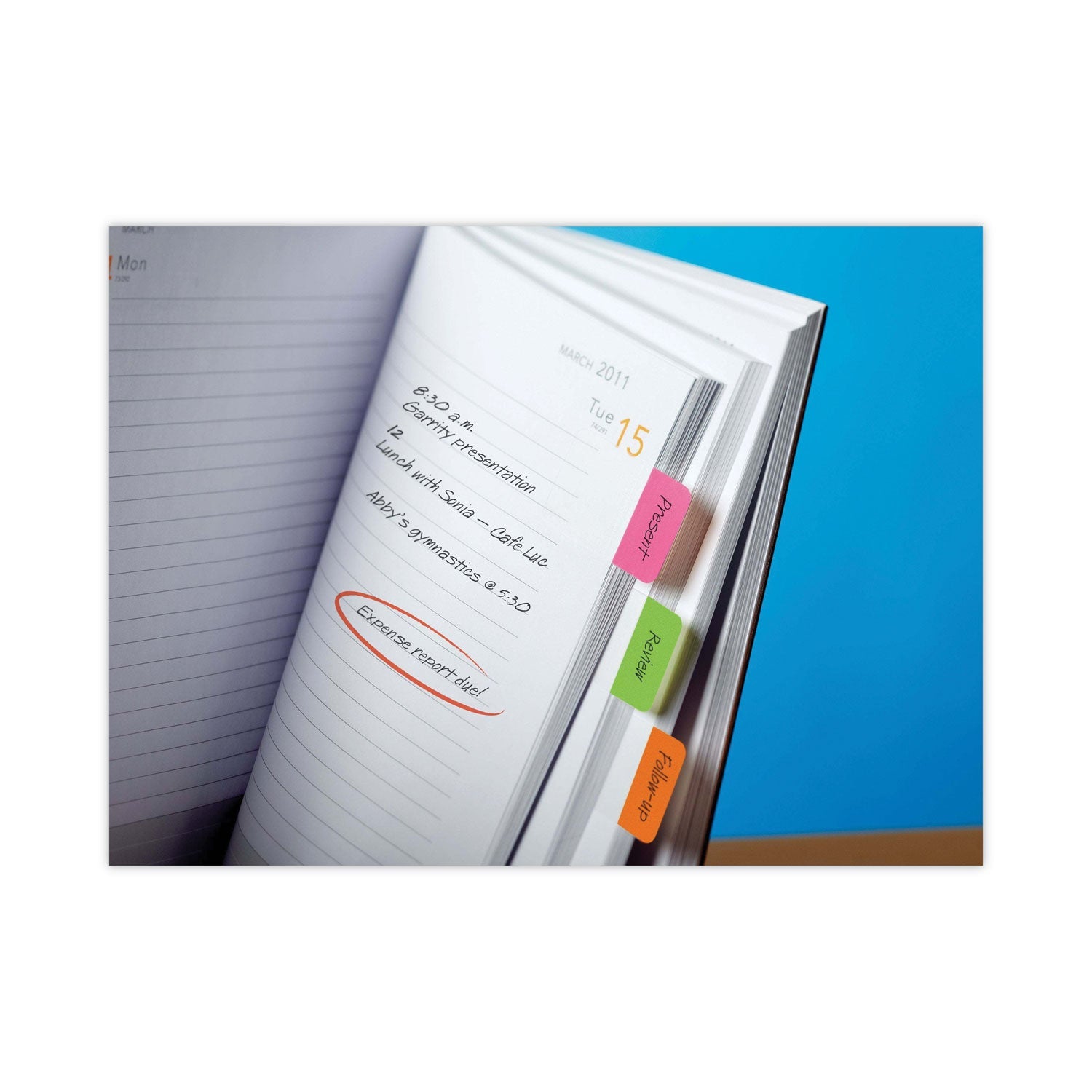 Post-it 1" Plain Solid Color Tabs, 1/5-Cut, Assorted Bright Colors, 1" Wide, 66/Pack