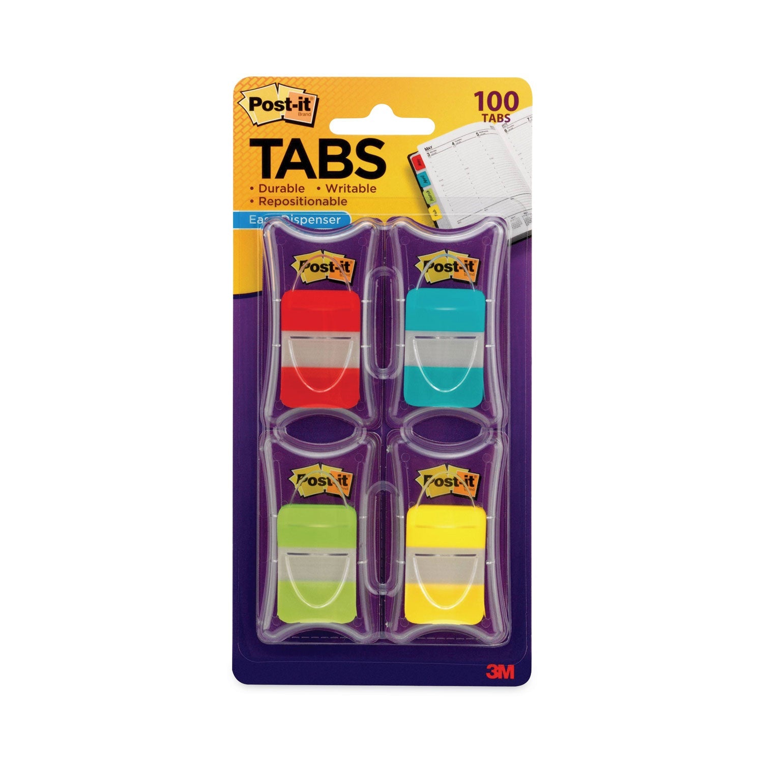 Post-it 1" Plain Solid Color Tabs, 1/5-Cut, Assorted Colors, 1" Wide, 100/Pack