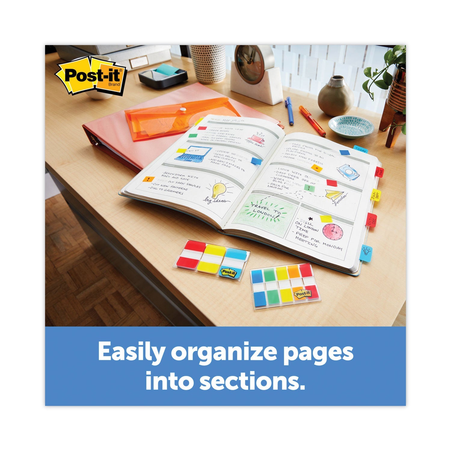 Post-it 1" Plain Solid Color Tabs, 1/5-Cut, Assorted Colors, 1" Wide, 100/Pack