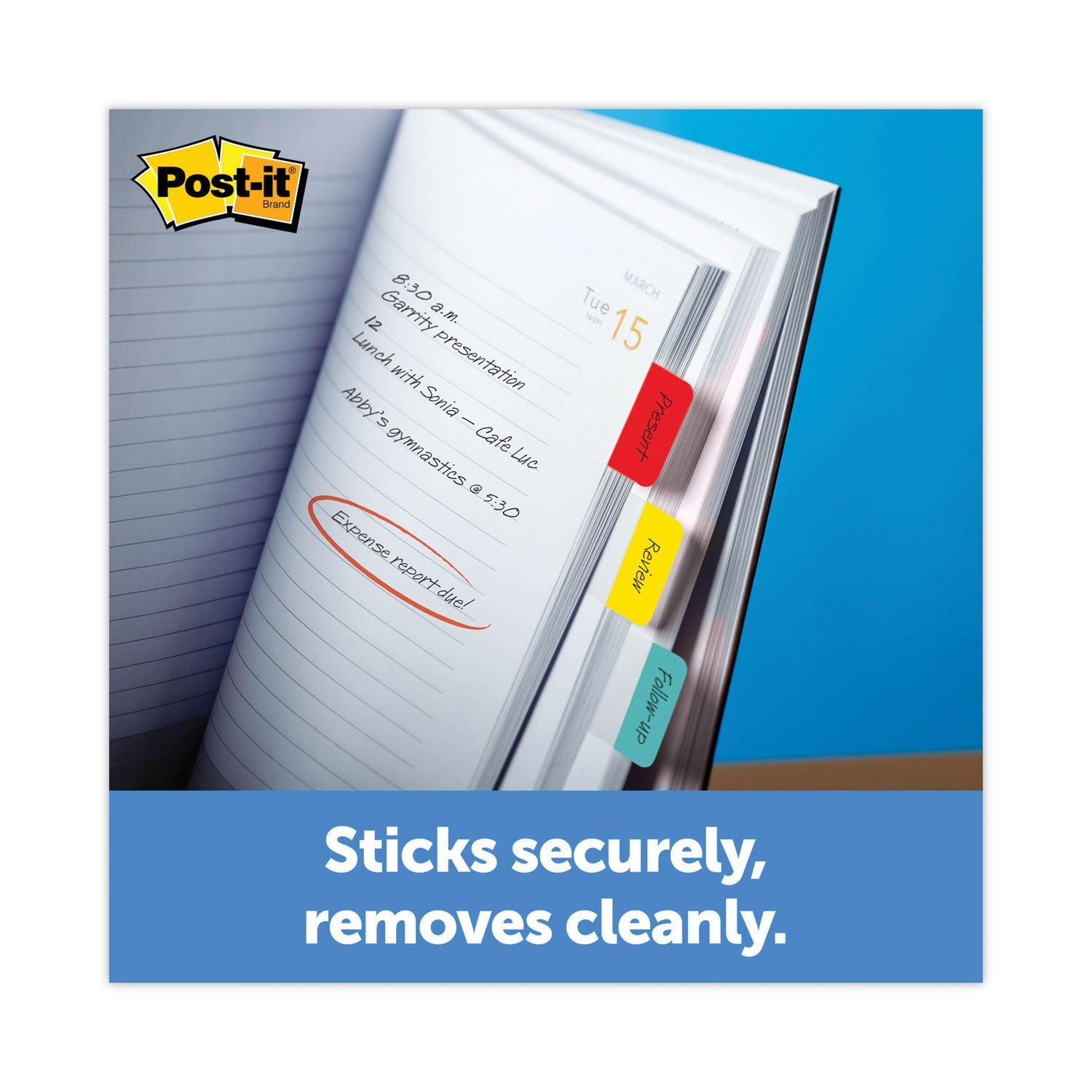 Post-it 1" Plain Solid Color Tabs, 1/5-Cut, Assorted Colors, 1" Wide, 100/Pack