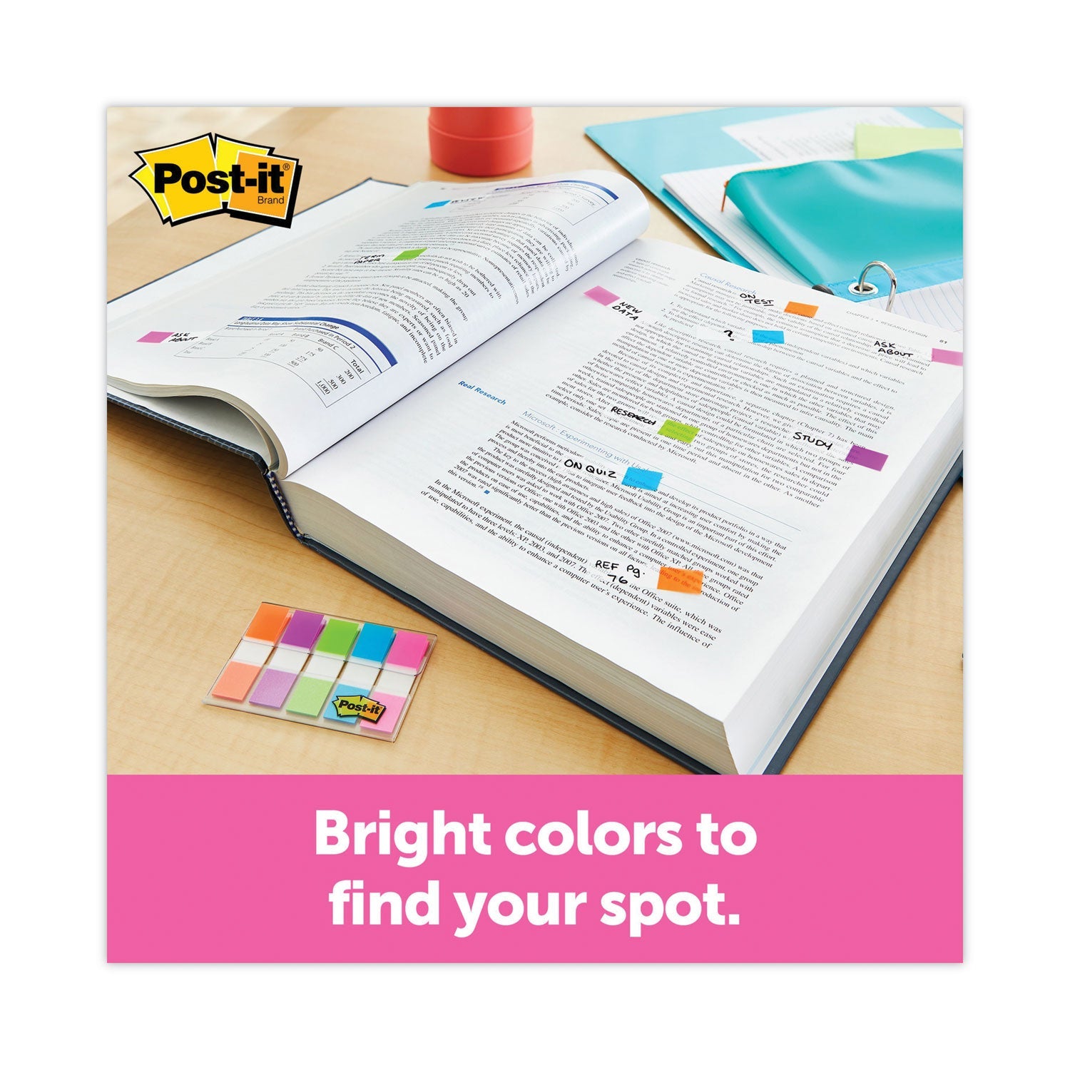 Post-it Page Flags in Portable Dispenser, Assorted Brights, 5 Dispensers, 20 Flags/Color