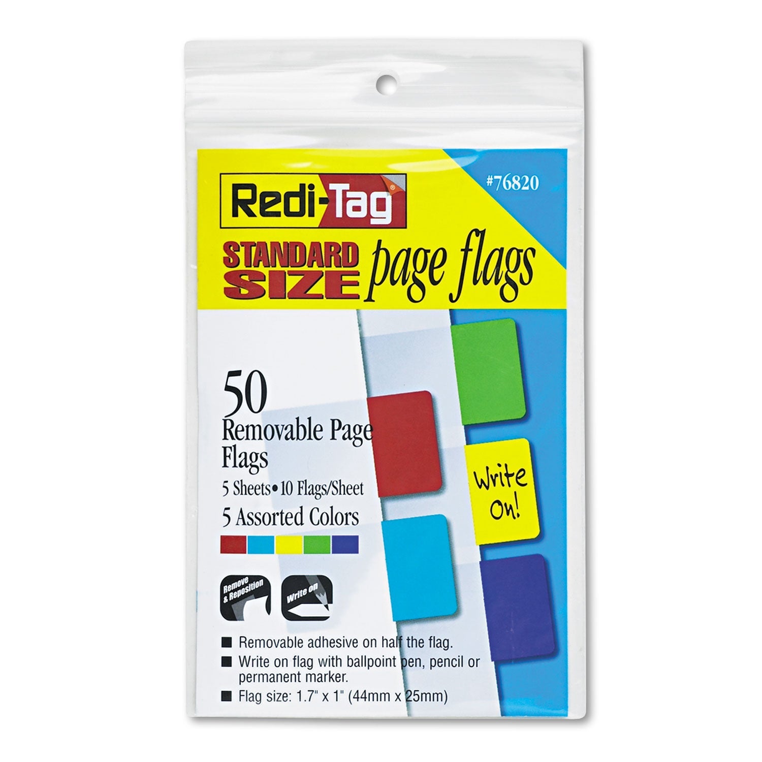 Redi-Tag Removable Page Flags, Red/Blue/Green/Yellow/Purple, 10/Color, 50/Pack