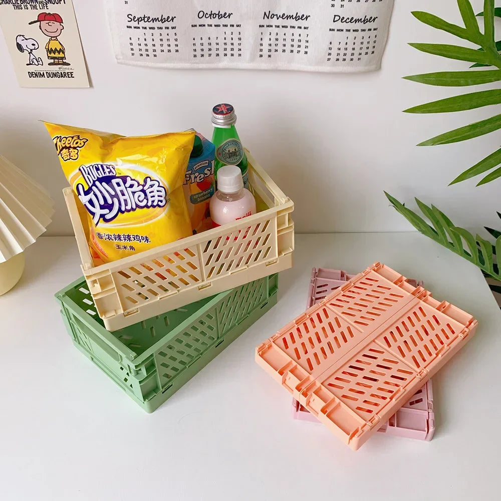 Foldable Storage Box with Handles Collapsible Crate for Toys, Cosmetics & Desk Organization