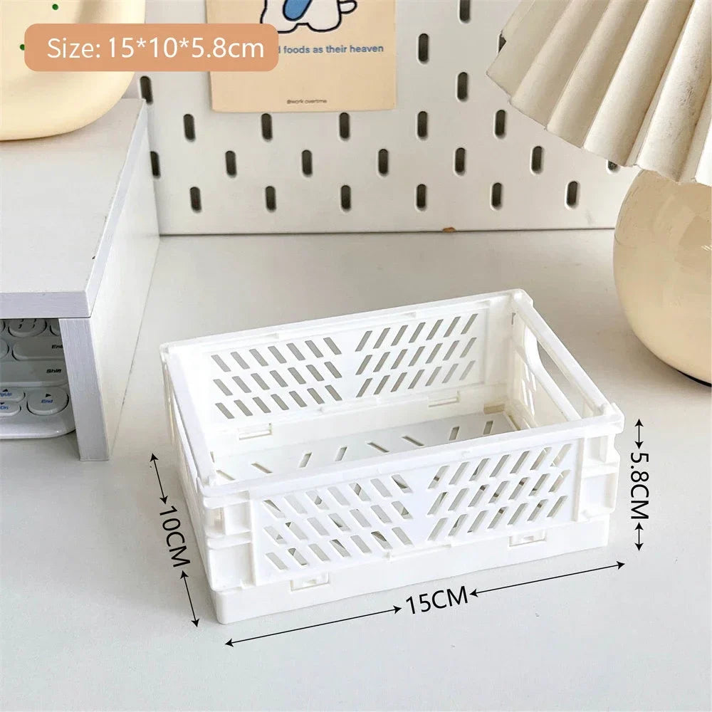 Foldable Storage Box with Handles Collapsible Crate for Toys, Cosmetics & Desk Organization