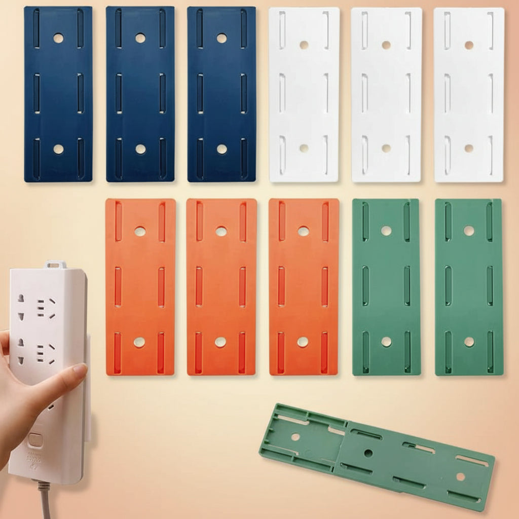 10 Counts Self Adhesive Power Strip Holder, Multi-Surface Socket Fixer - Tile/Wood/Metal Compatible with 12 Assorted Colors