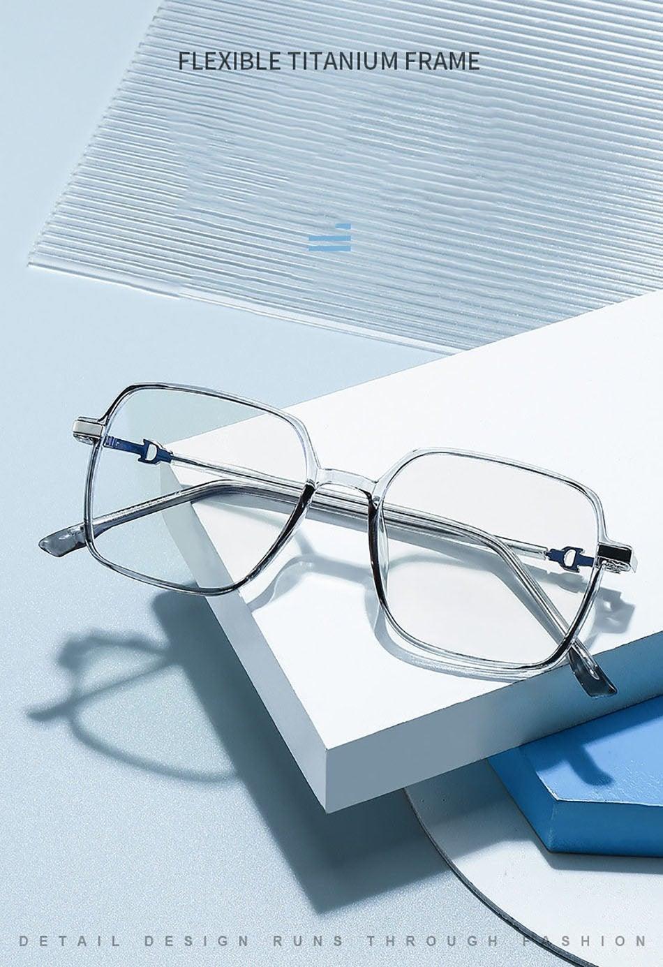Reflect And Filter Blue Light Stylish Ultralight TR90 Anti Blue Light Reading Glasses For Men And Women Frame Transparent Square Oversize Eyeglasses Unisex Glasses